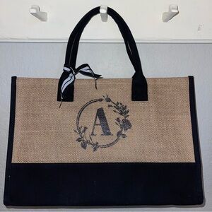 Women's 'A' Burlap Tote Handbag